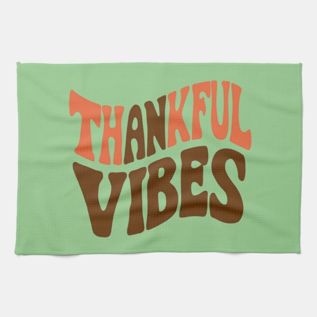 Dankbarer Vibes Erntedank Vintag Dankbar Geschirrtuch (Horizontal)