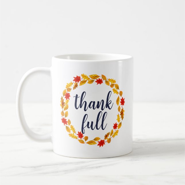 Dankbarer Wasserfarben-Herbstlaubkranz Kaffeetasse (Links)
