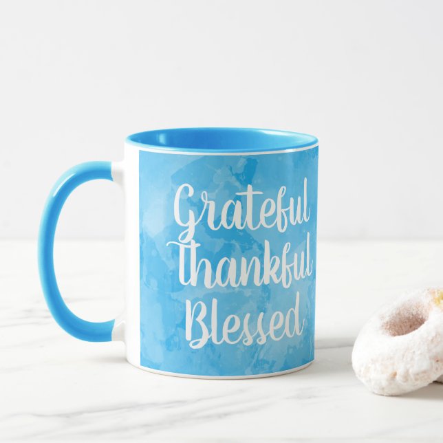 Dankbares dankbares gesegnetes blaues Aquarell Tasse (Mit Donut)