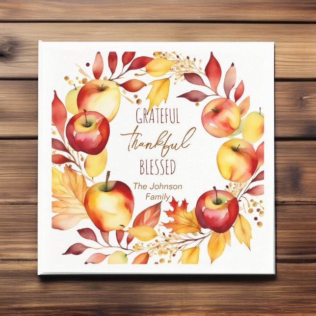 Dankbares Dankbares gesegnetes Geschirr für Ernted Serviette (Grateful thankful blessed thanksgiving dinner tableware personalized napkins watercolor apple wreath)
