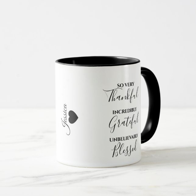 Dankbares, dankbares, gesegnetes Script Tasse (VorderseiteRechts)