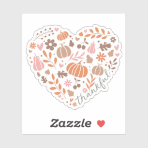 Dankbares Drehbuch, Fall Floral und Pumpkin Herz Aufkleber