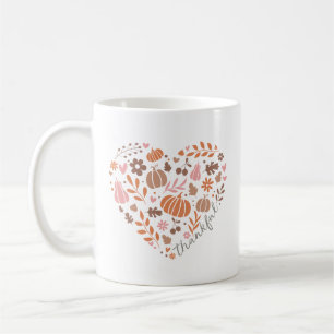Dankbares Drehbuch, Fall Floral und Pumpkin Herz Kaffeetasse