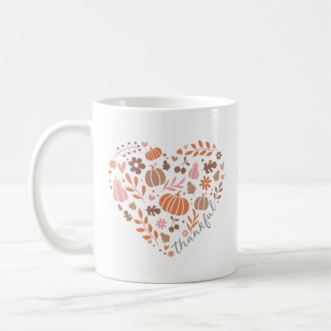 Dankbares Drehbuch, Fall Floral und Pumpkin Herz Kaffeetasse (Links)