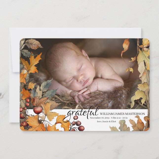 Dankbares Foto Geburtsankündigung Ankündigung (Vorderseite)