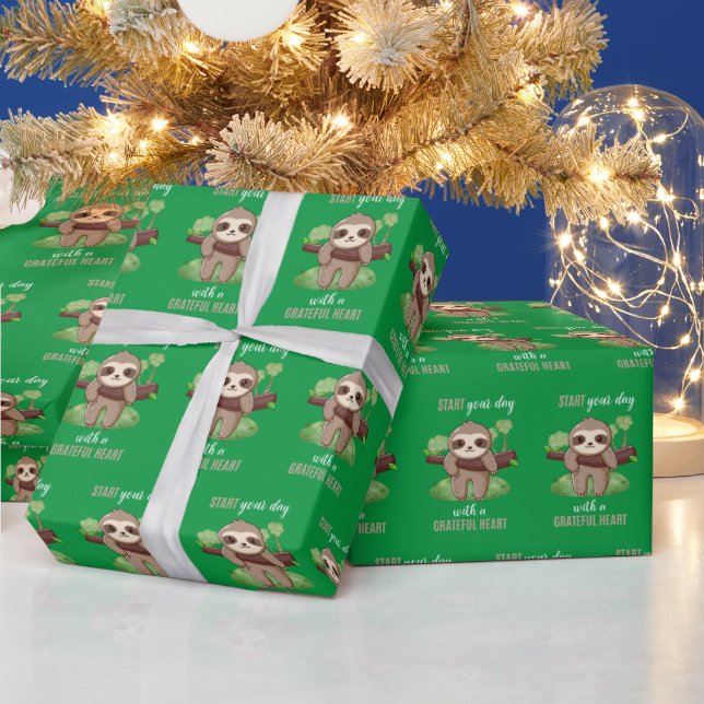 Dankbares Heart Sloth Wrapping Paper Geschenkpapier (Feiertage)