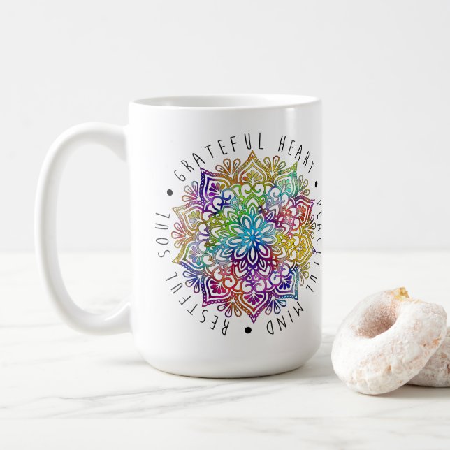 Dankbares Herz Friedvoller Geist Ruhige Seele Kaffeetasse (Mit Donut)