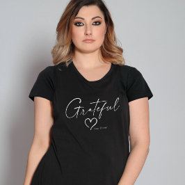 Dankbares Herz | Ihr Name Minimal Tinte Script Große Größe T-Shirt