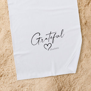 Dankbares Herz Ihr Name Minimal Tinte Script Strandtuch