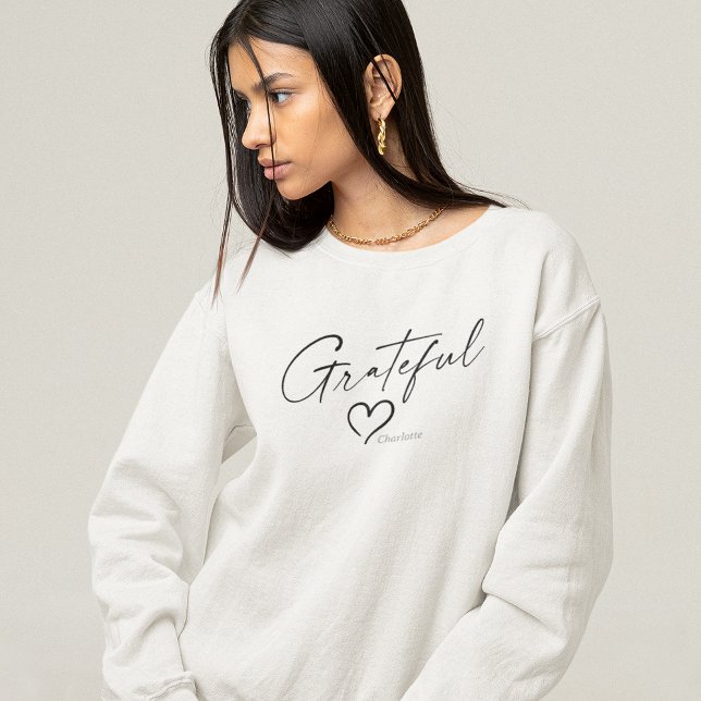 Dankbares Herz | Ihr Name Minimal Tinte Script Sweatshirt (Von Creator hochgeladen)