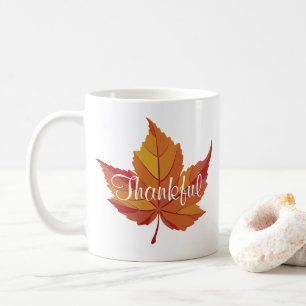 Dankbares Script & Orange Fall Leaf Kaffeetasse