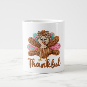 Dankbares Truthahn-Design – Latch Hook-Yarn-Häkeln Jumbo-Tasse