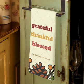 Dankbares und gesegnetes Thanksgiving-Retro-Design Geschirrtuch