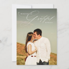 Dankbares White Script Calligrafy Full Foto Feiertagskarte