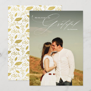 Dankbares White Script Calligrafy Full Foto Feiertagskarte