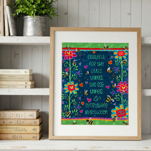 Dankbares Zitat Green Blue Floral Whimsical Art Fotodruck