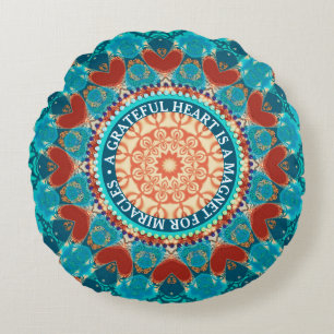 Dankbarkeit Aqua Aquamarin Mandala individualisier Rundes Kissen