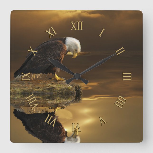 Dankbarkeit Bald Eagle Spirituelle Wildlife Clock Quadratische Wanduhr (Vorderseite)
