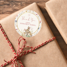 Dankbarkeit Beige Wildblume Vielen Dank Bunny Runder Aufkleber