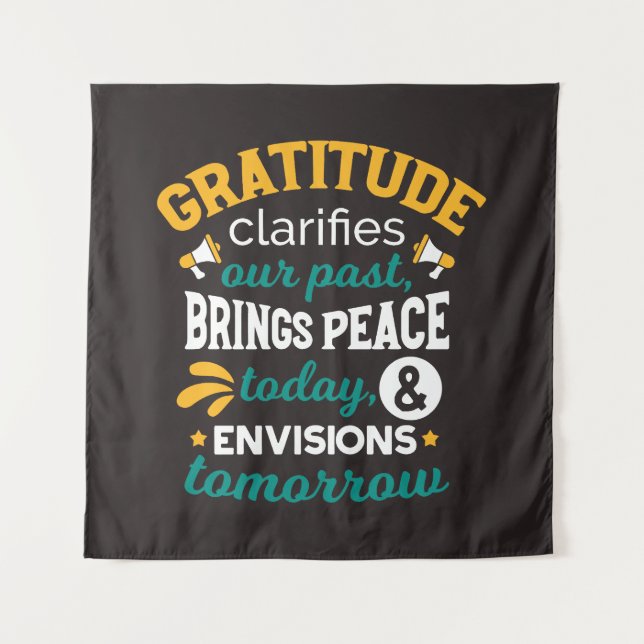Dankbarkeit bringt heute Frieden – Positiver Glaub Wandteppich (Vorderseite)