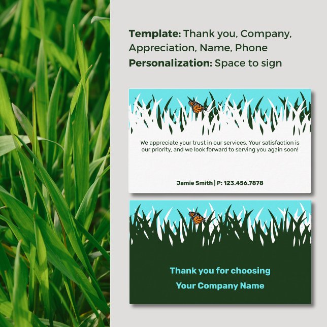 Dankbarkeit der Natur: 🦋 🌿 Schmetterling Danke Visitenkarte (Nature's Gratitude: 🦋Lawn Butterfly Thank You Business Card, Space to Sign, Thank You For Choosing)