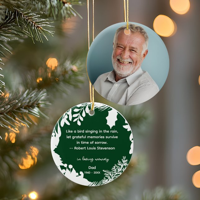 Dankbarkeit Erinnerungen Zitat Grüne Foto Keramik Ornament (Remembrance Grateful Memories Quote Greenery Photo Ceramic Ornament)