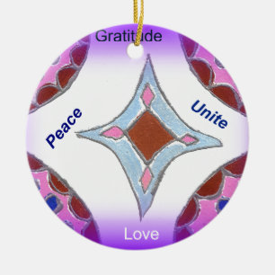 "Dankbarkeit Frieden Liebe Vereinigung" Mandala-Ku Keramikornament