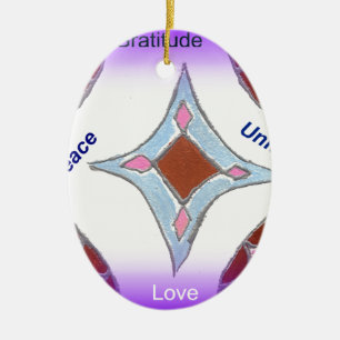 "Dankbarkeit Frieden Liebe Vereint" Mandala Kunst  Keramik Ornament