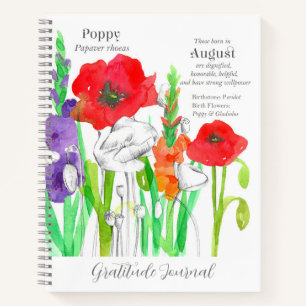 Dankbarkeit Journal August Birth Month Blume Poppy Notizbuch