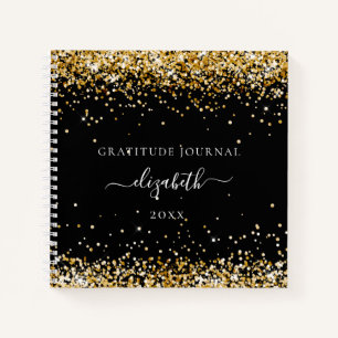 Dankbarkeit Journal Black Gold Glitzer Staub Name Notizbuch