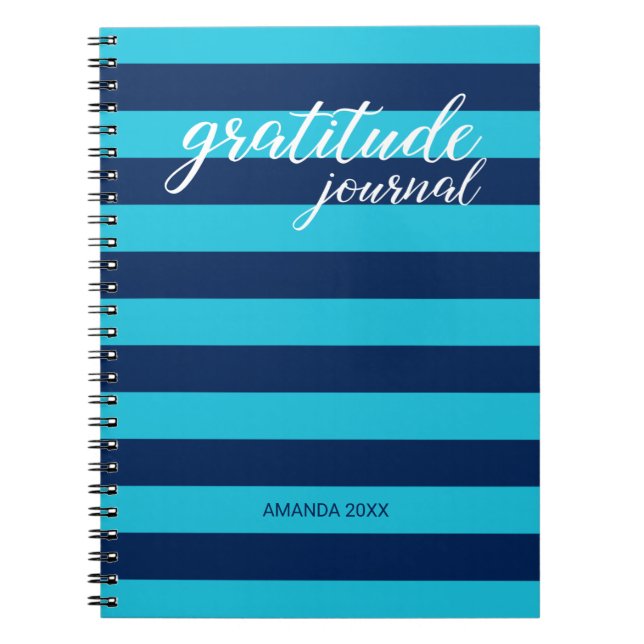 Dankbarkeit Journal Bold Blue Stripes mit Name Notizblock (Vorderseite)