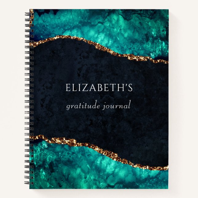 Dankbarkeit Journal Green Agate Gold Glitzer Notizbuch (Vorderseite)
