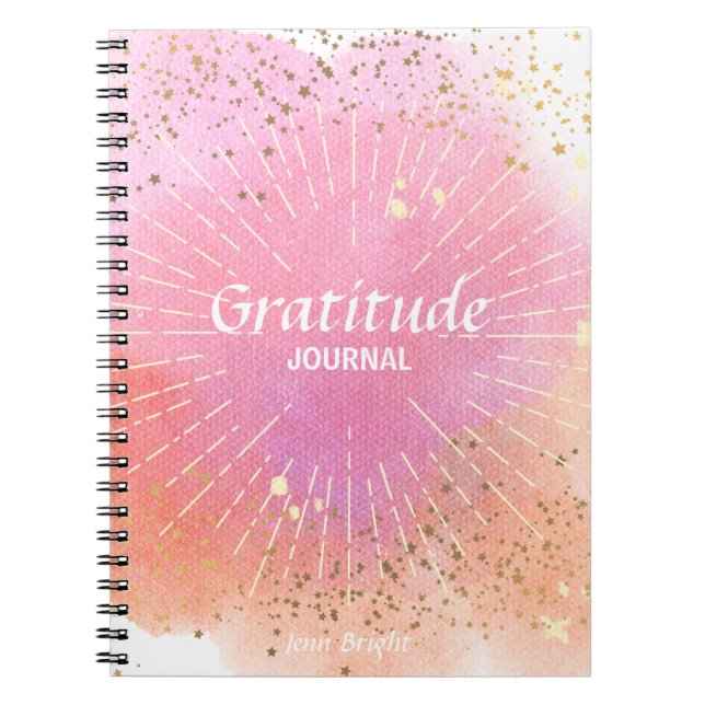 Dankbarkeit Journal Pink Sun Stars Name Watercolor Notizblock (Vorderseite)