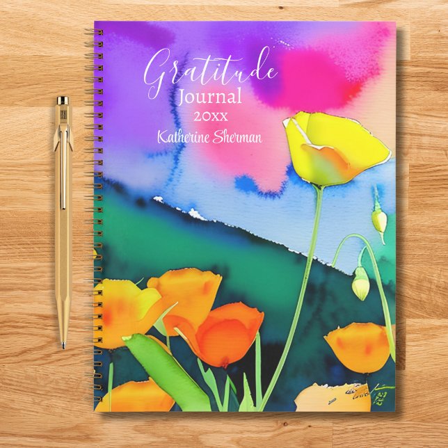 Dankbarkeit Journal Watercolor Blumenopfen Pink Notizbuch (Gratitude Journal: Start your day with a positive attitude. Write down 3 items daily. Add your name.)