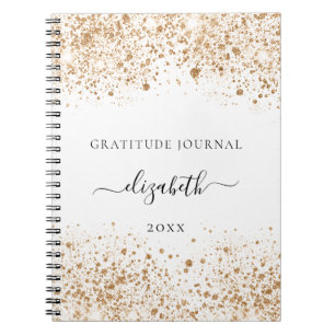 Dankbarkeit Journal white gold Glitzer Staubname Notizblock