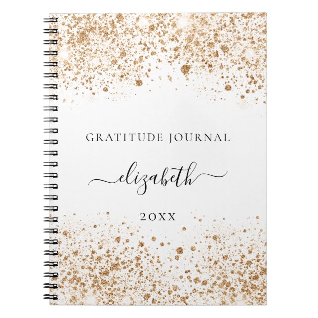 Dankbarkeit Journal white gold Glitzer Staubname Notizblock (Vorderseite)