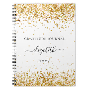 Dankbarkeit Journal white gold Glitzer Staubname Notizblock