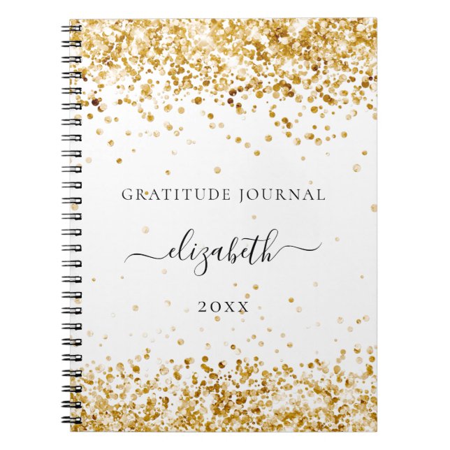 Dankbarkeit Journal white gold Glitzer Staubname Notizblock (Vorderseite)