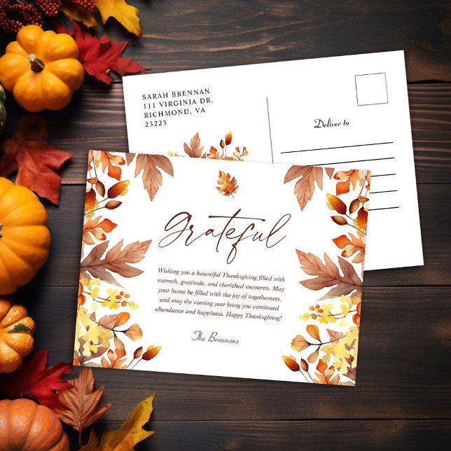 Dankbarkeit Moderner Rustikaler Herbst Erntedank U Postkarte (Grateful Modern Rustic Fall Thanksgiving Holiday Postcard)