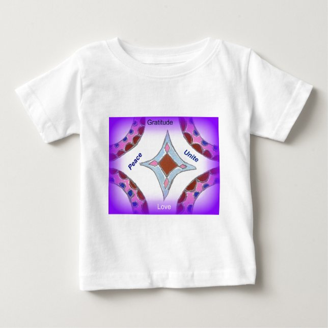 "Dankbarkeit Peace Liebe Unite" Mandala Art Print Baby T-shirt (Vorderseite)