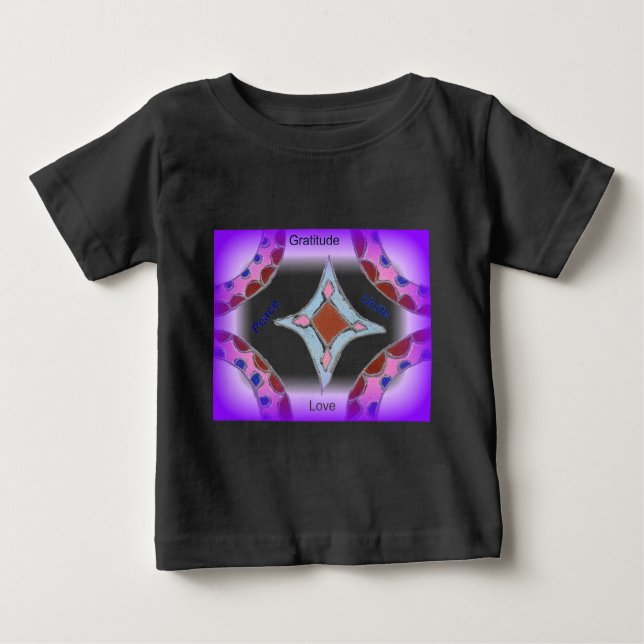 "Dankbarkeit Peace Liebe Unite" Mandala Art Print Baby T-shirt (Vorderseite)