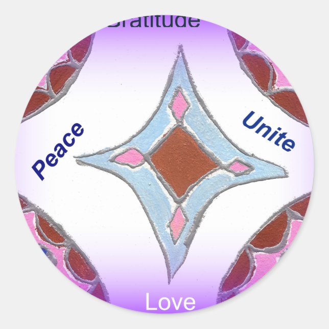 "Dankbarkeit Peace Liebe Unite" Mandala Art Print Runder Aufkleber (Vorderseite)