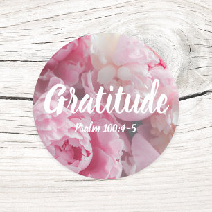 Dankbarkeit Psalm 100:4-5 Verse Elegante Rosa Blum Runder Aufkleber