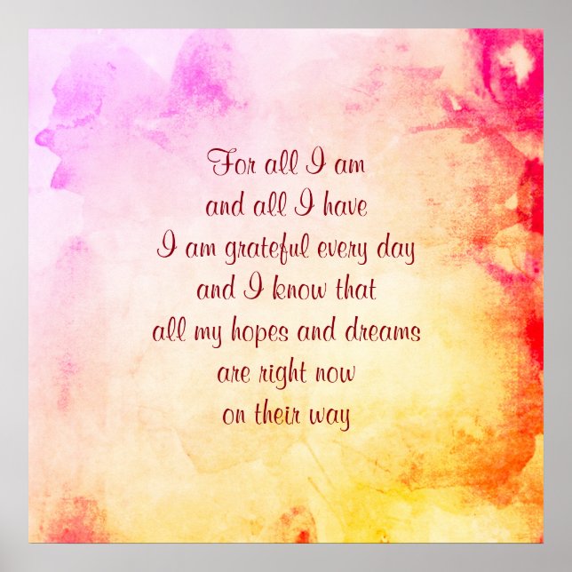 'Dankbarkeit und Positivität' Gedicht Art Poster (Vorne)