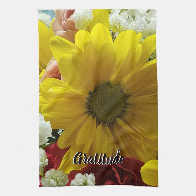 Dankbarkeits-Blumen-Gelbe-Daisy-Foto Geschirrtuch (Vertikal)