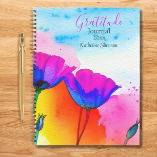 Dankbarkeitstagebuch Aquarell Blumen Mohnblumen Notizbuch