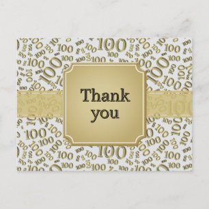 Danke 100. Geburtstagsnummern-Muster Gold/Weiß Postkarte