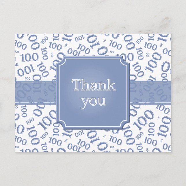 Danke 100. Zahlenmuster Blau/Weiß Postkarte (Vorderseite)
