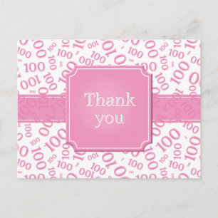 Danke 100. Zahlenmuster Rosa/Weiß Postkarte