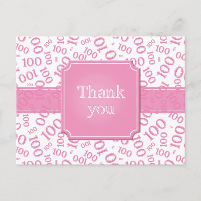 Danke 100. Zahlenmuster Rosa/Weiß Postkarte (Vorderseite)
